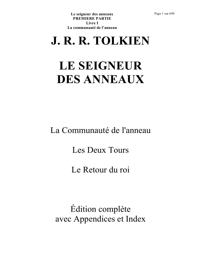 Seigneur des Anneaux Tome 1