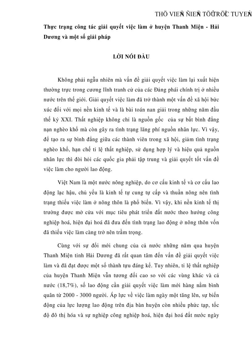 Thực trạng công tác giải quyết việc làm ở huyện Thanh Miện Hải Dương và một số giải pháp