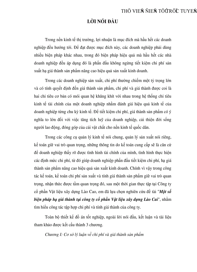 Một số biện pháp hạ giá thành tại công ty cổ phần Vật liệu xây dựng Lào Cai