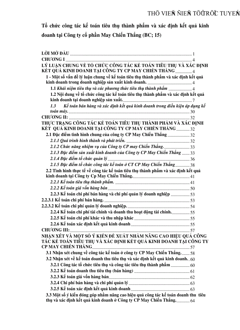 Tổ chức công tác kế toán tiêu thụ thành phẩm và xác định kết quả kinh doanh tại Công ty cổ phần May Chiến Thắng