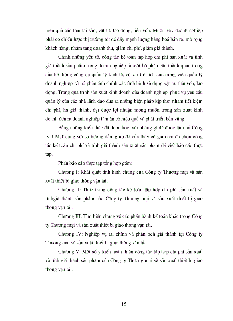 Nghiệp vụ tài chính và phân tích giá thành ở công ty thương mại và sản xuất vật tư thiết bị giao thông vận tải và một số ý kiến hoàn thiện công tác kế toán tập hợp chi phí và tính giá