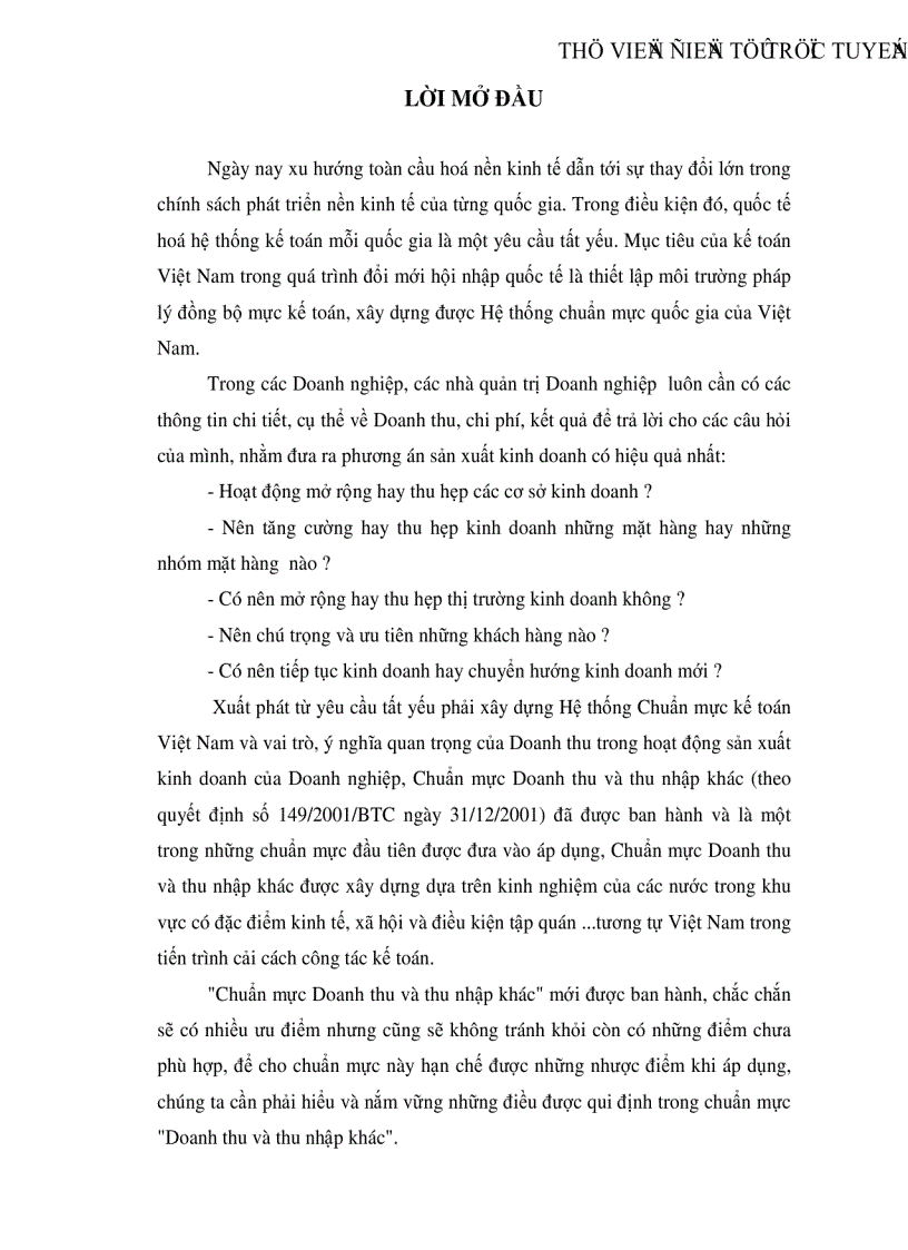 Những vấn đề cơ bản trong chế độ kế toán Việt Nam và chuẩn mực kế toán quốc tế trong hạch toán Doanh thu hoạt động kinh doanh của các Doanh nghiệp
