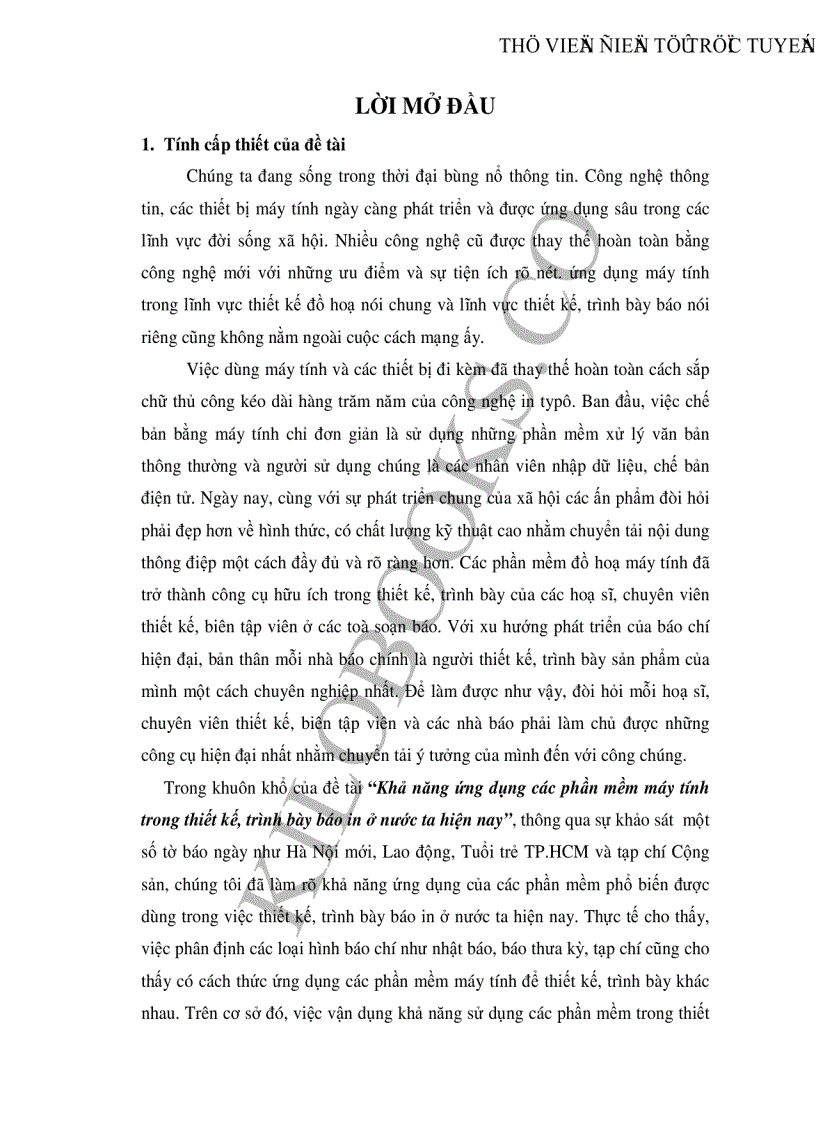Khả năng ứng dụng các phần mềm máy tính trong thiết kế trình bày báo in ở nước ta hiện nay