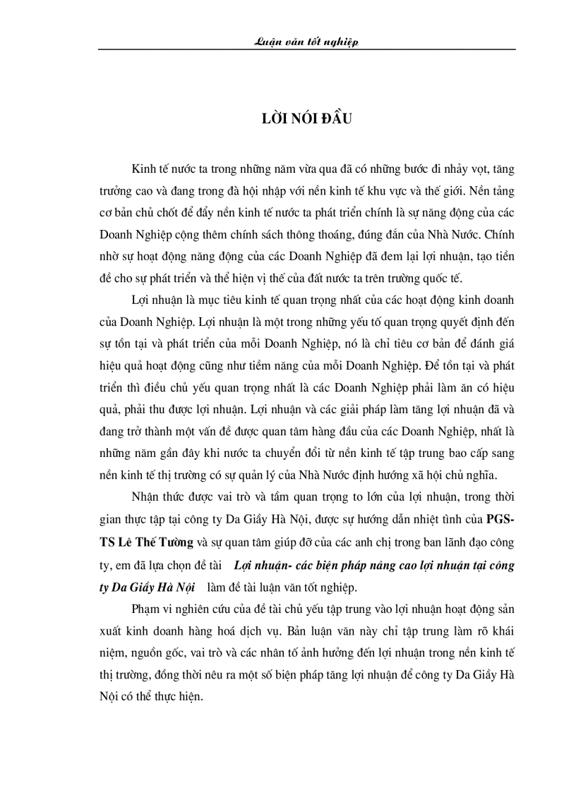 Lợi nhuận các biện pháp nâng cao lợi nhuận tại công ty Da Giầy Hà Nội