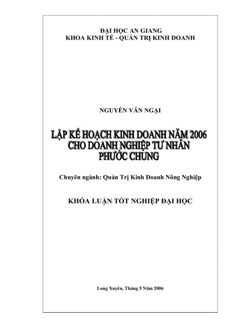 Lập kế hoạch kinh doanh năm 2006 cho doanh nghiệp tư nhân Phước Chung