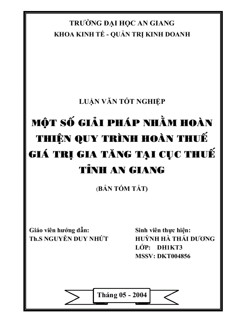 Một số giải pháp nhằm hoàn thiện quy trình hoàn thuế giá trị gia tăng tại cục thuế tỉnh An Giang