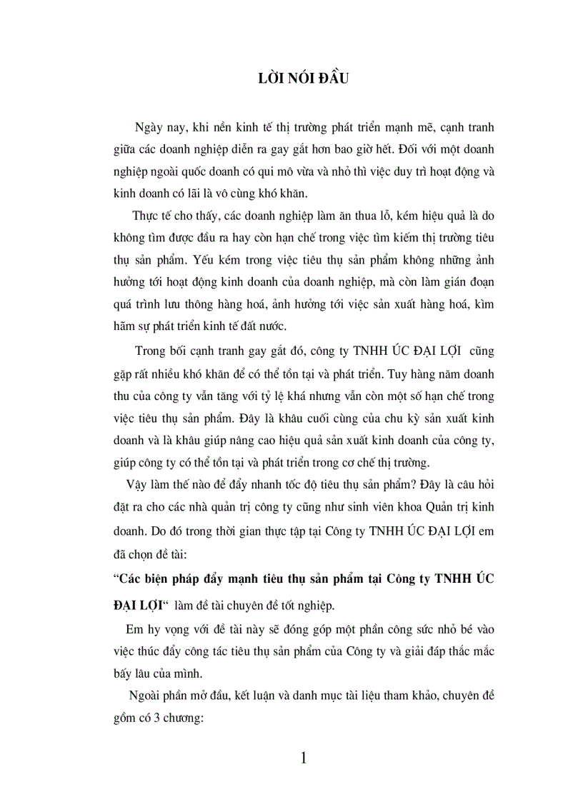 Các biện pháp đẩy mạnh tiêu thụ sản phẩm tại Công ty TNHH úC ĐạI LợI