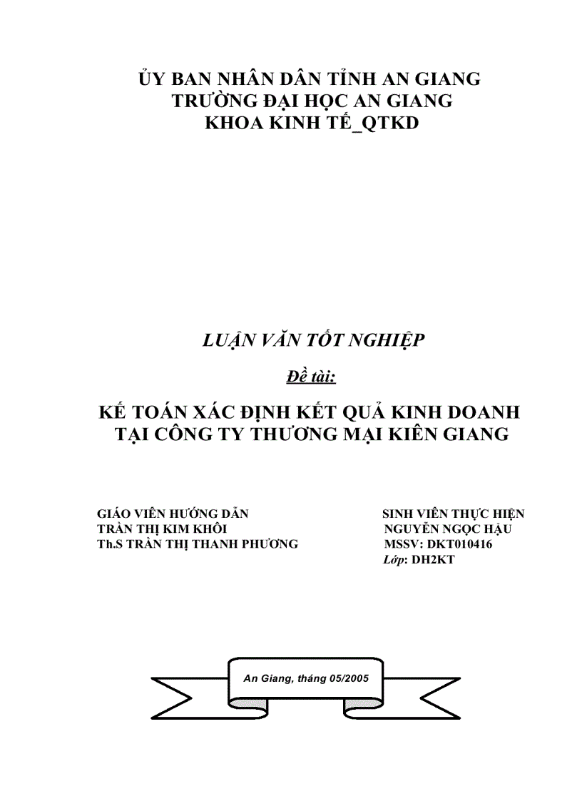 Kế toán xác định kết quả kinh doanh tại Công ty Thương mại Kiên Giang