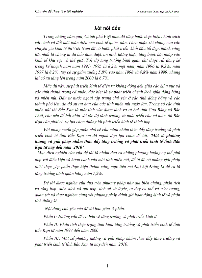 Một số phương hướng và giải pháp nhằm thúc đẩy tăng trưởng và phát triển kinh tế tỉnh Bắc Kạn từ nay đến năm 2010