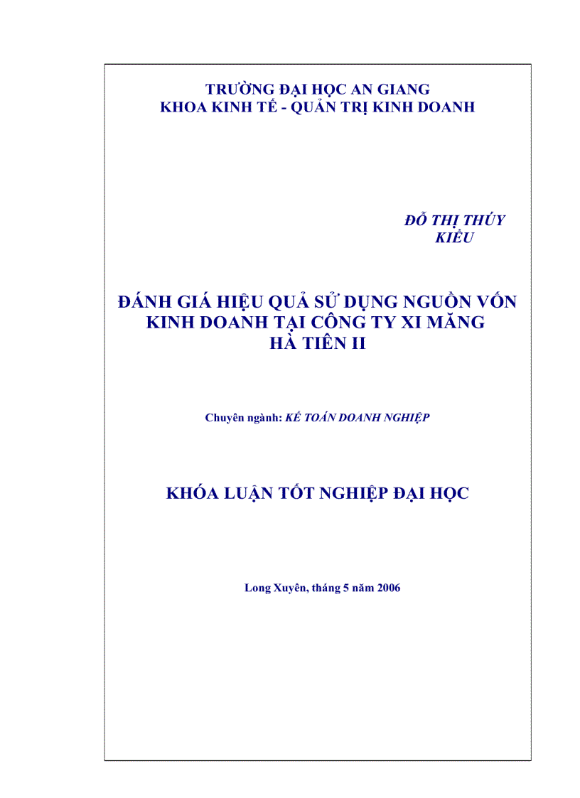 Đánh giá hiệu quả sử dụng nguồn vốn kinh doanh tại công ty Xi Măng Hà Tiên II