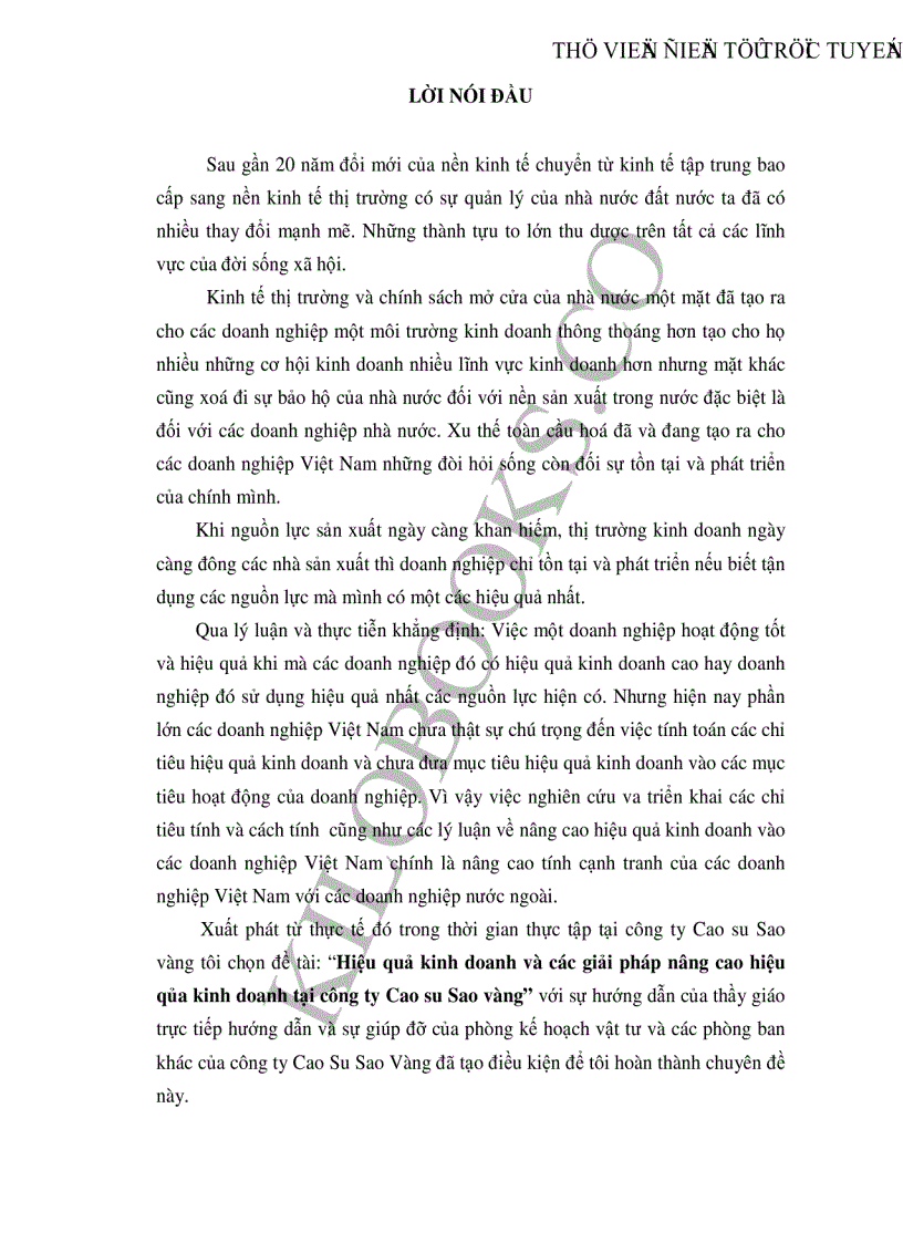 Hiệu quả kinh doanh và các giải pháp nâng cao hiệu qủa kinh doanh tại công ty Cao su Sao Vàng