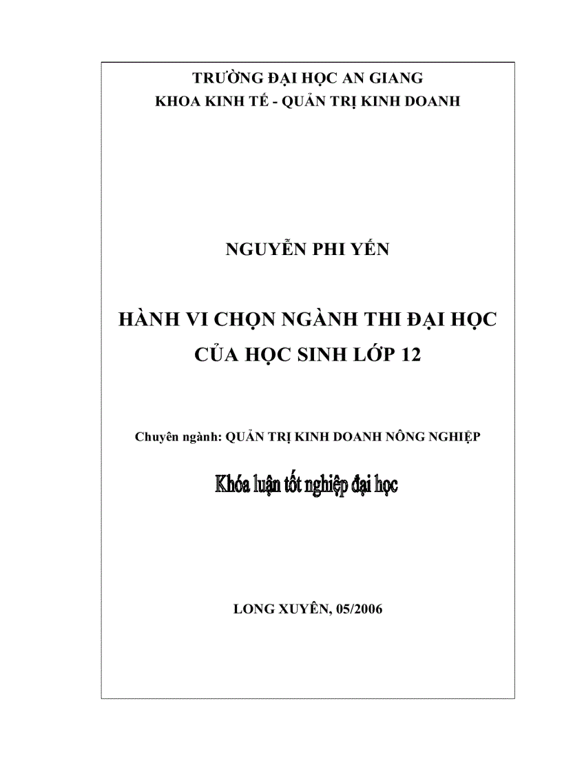 Nghiên cứu hành vi chọn ngành thi đại học của các bạn học sinh 12