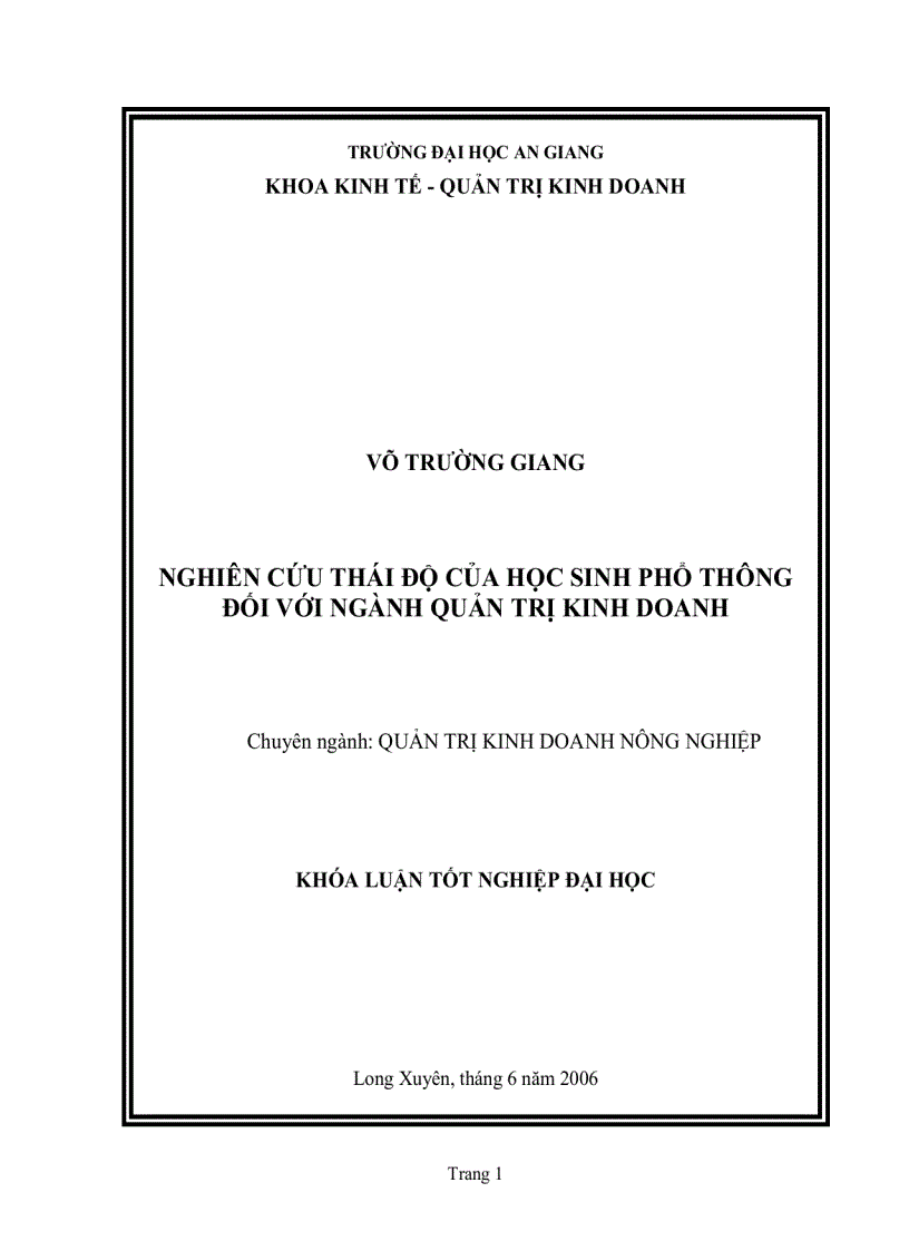 Nghiên cứu thái độ của học sinh phổ thông đối với ngành quản trị kinh doanh