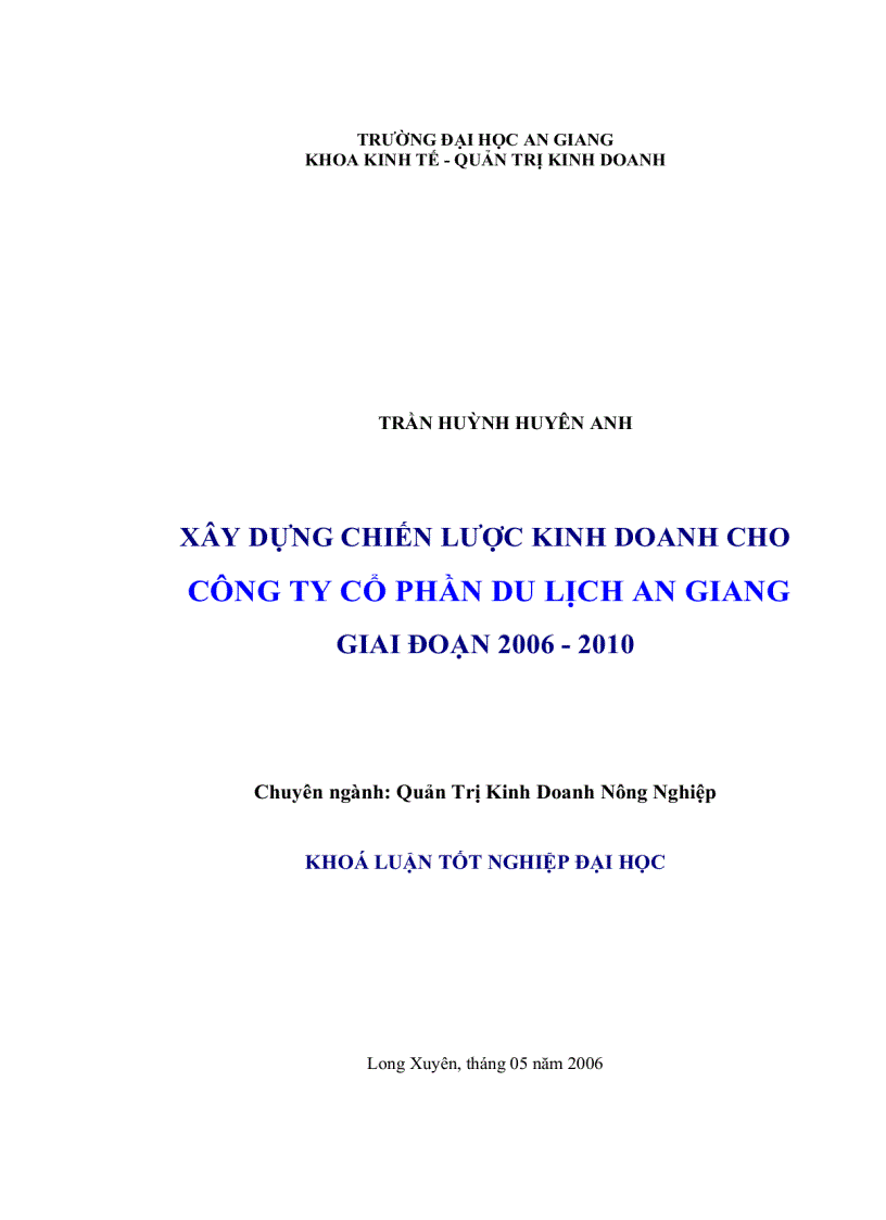 Xây dựng chiến lược kinh doanh cho bộ phận gạo của công ty cổ phần du lịch An Giang giai đoạn 2006 2010