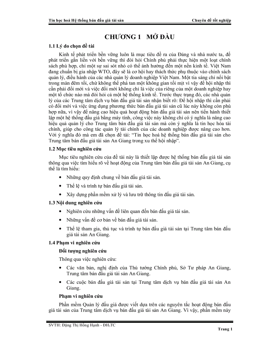 Tin học hoá hệ thống bán đấu giá tài sản cho Trung tâm bán đấu giá tài sản An Giang trong xu thế hội nhập