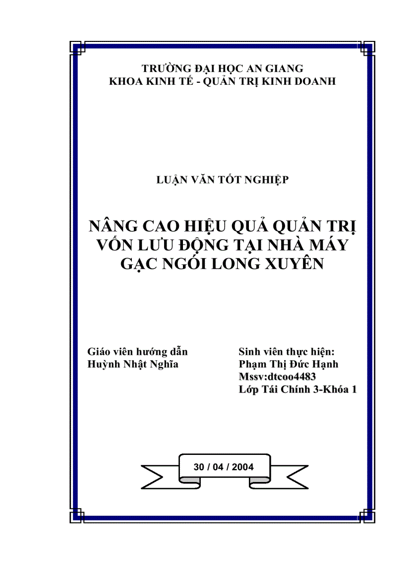 Nâng cao hiệu quả quản trị vốn lưu động của Nhà Máy Gạch Ngói Long Xuyên