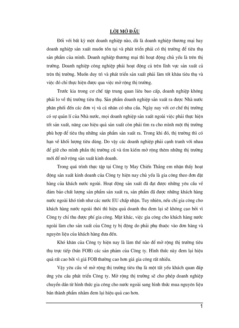 Một số biện pháp nhằm mở rộng thị trường tiêu thụ sản phẩm của Công ty May Chiến Thắng
