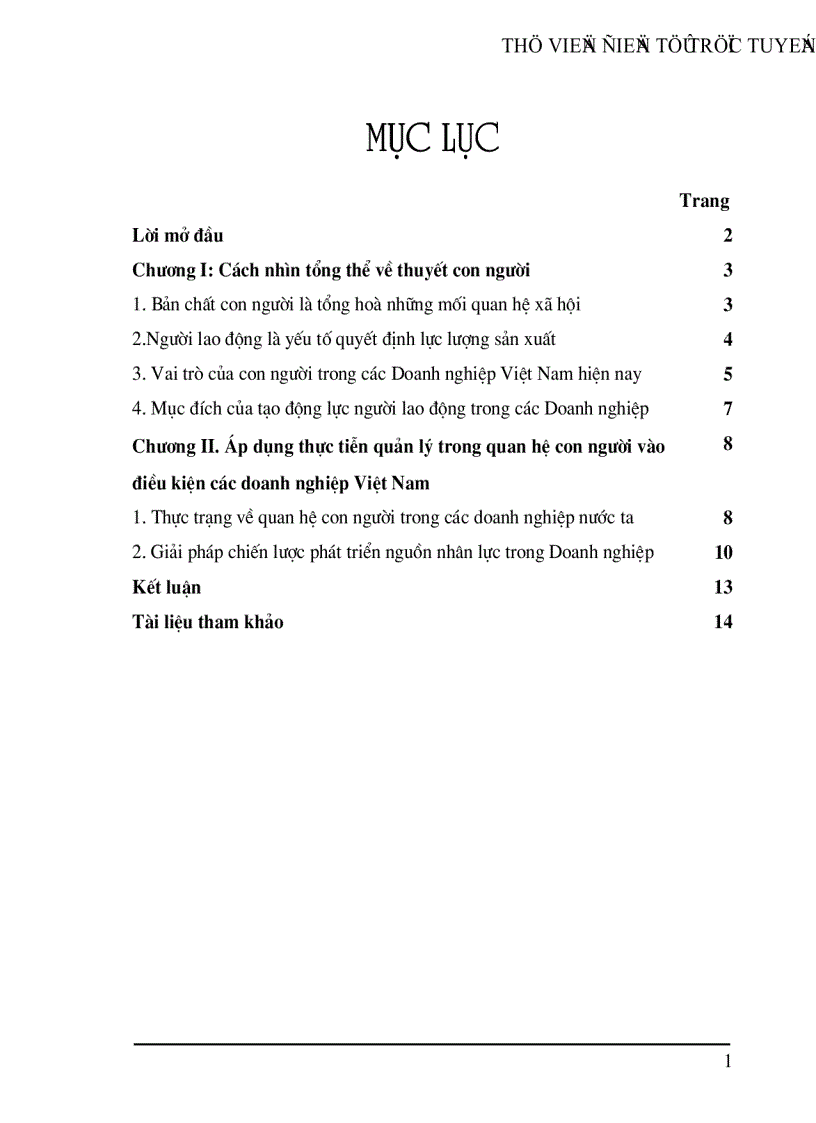 Tổng thể về thuyết Con người và áp dụng vào thực tiễn quản lý trong quan hệ con người vào điều kiện các doanh nghiệp Việt Nam