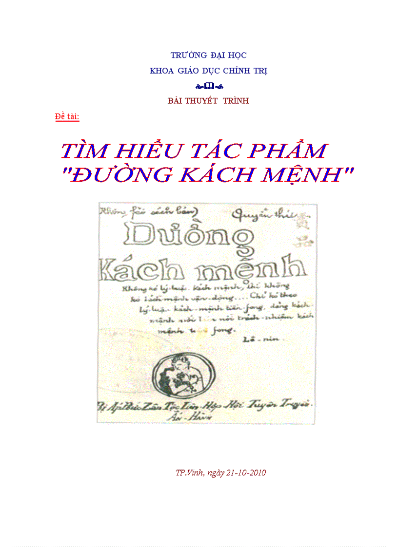 Bài thuyết trình đề tài Tìm hiểu tác phẩm Đường kách mệnh