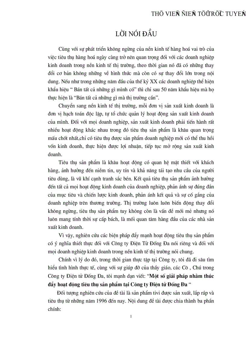 Một số giải pháp nhằm thúc đẩy hoạt động tiêu thụ sản phẩm tại Công ty Điện tử Đống Đa