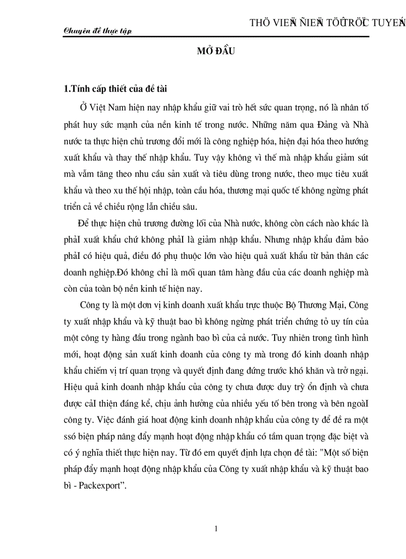 Một số biện pháp đẩy mạnh hoạt động nhập khẩu của Công ty xuất nhập khẩu và kỹ thuật bao bì Packexport