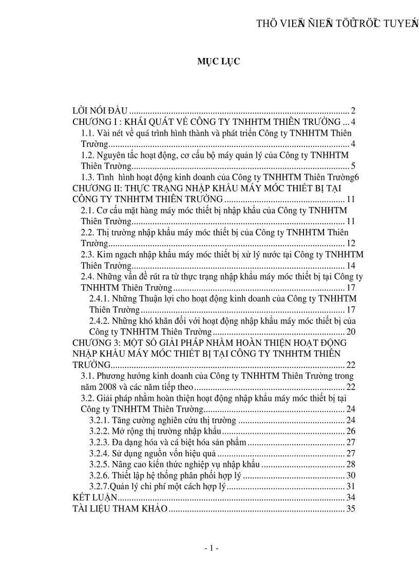 Một số giải pháp nhằm hoàn thiện hoạt động nhập khẩu máy móc thiết bị tại Công ty TNHH thương mại Thiên Trường