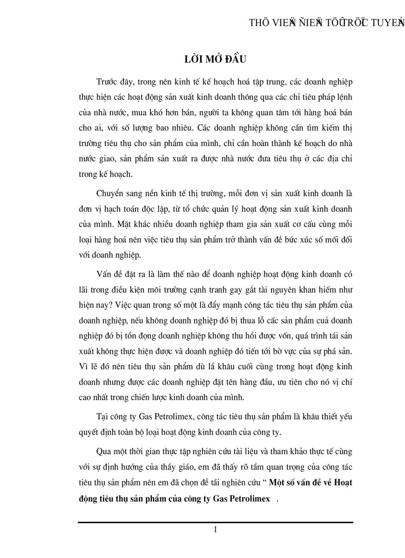 Một số vấn đề về Hoạt động tiêu thụ sản phẩm của công ty Gas Petrolimex