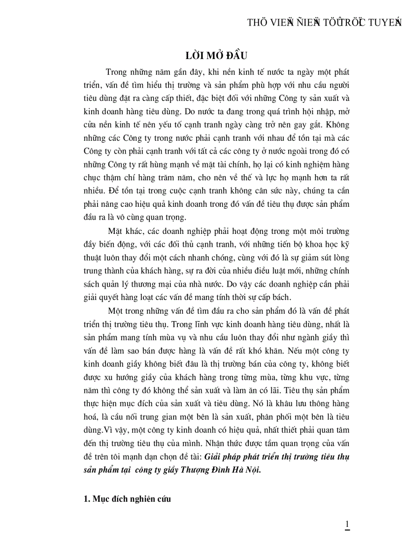 Giải pháp phát triển thị trường tiêu thụ sản phẩm tại công ty giầy Thượng Đình Hà Nội