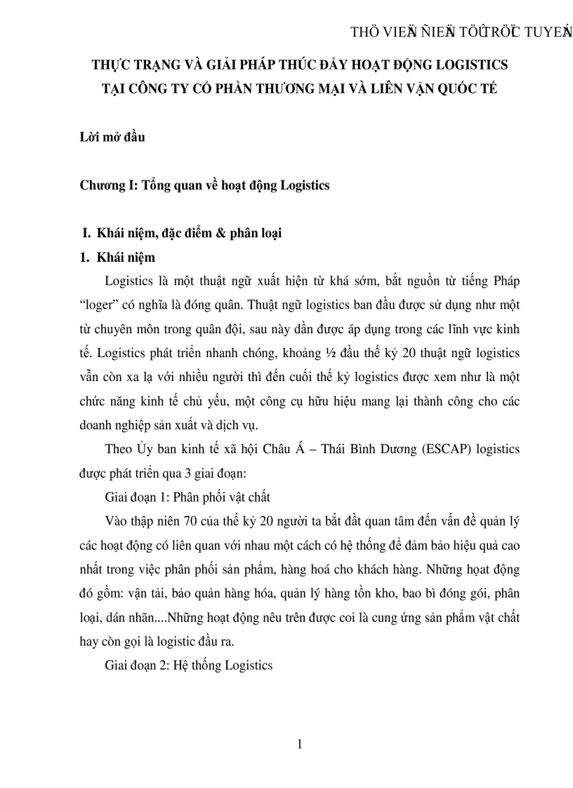 Thực trạng và giải pháp thúc đẩy hoạt động Logistics tại Công ty Cổ phần Thương mại và Liên vận quốc tế
