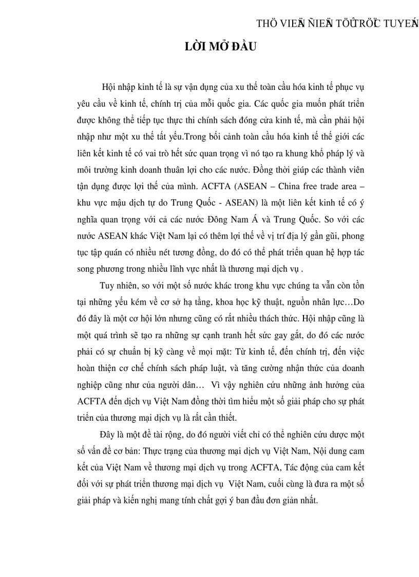 Tác động của ACFTA đối với sự phát triển thương mại dịch vụ Việt Nam