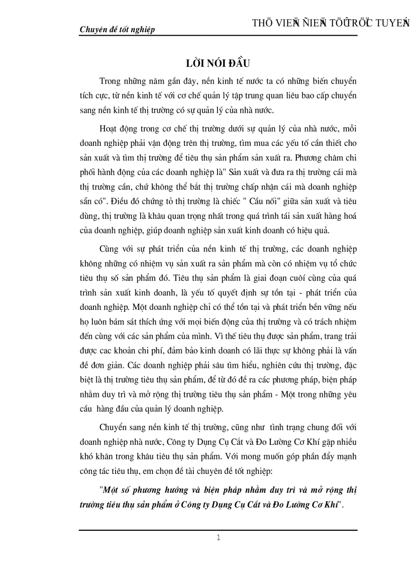 Một số phương hướng và biện pháp nhằm duy trì và mở rộng thị trường tiêu thụ sản phẩm ở Công ty Dụng Cụ Cắt và Đo Lường Cơ Khí
