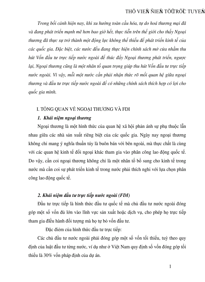 Mối quan hệ giữa ngoại thương và FDI