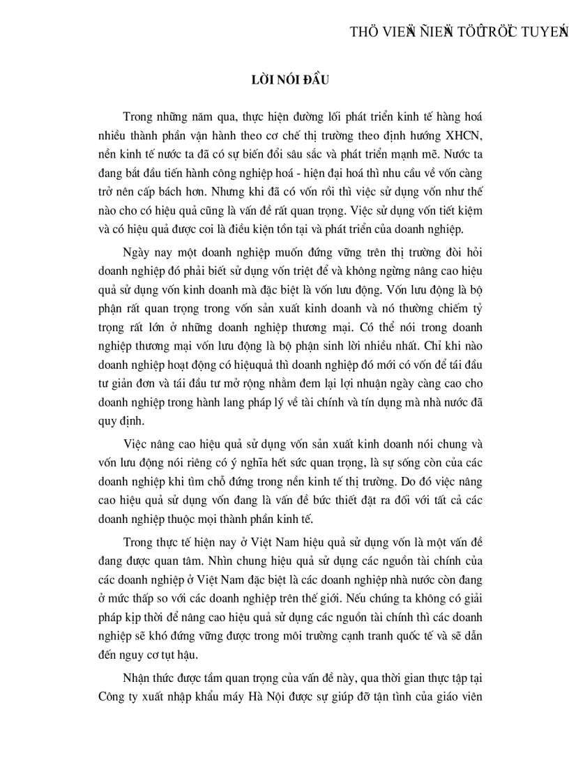 Các biện pháp nhằm nâng cao hiệu quả sử dụng vốn lưu động tại Công ty xuất nhập khẩu máy Hà Nội