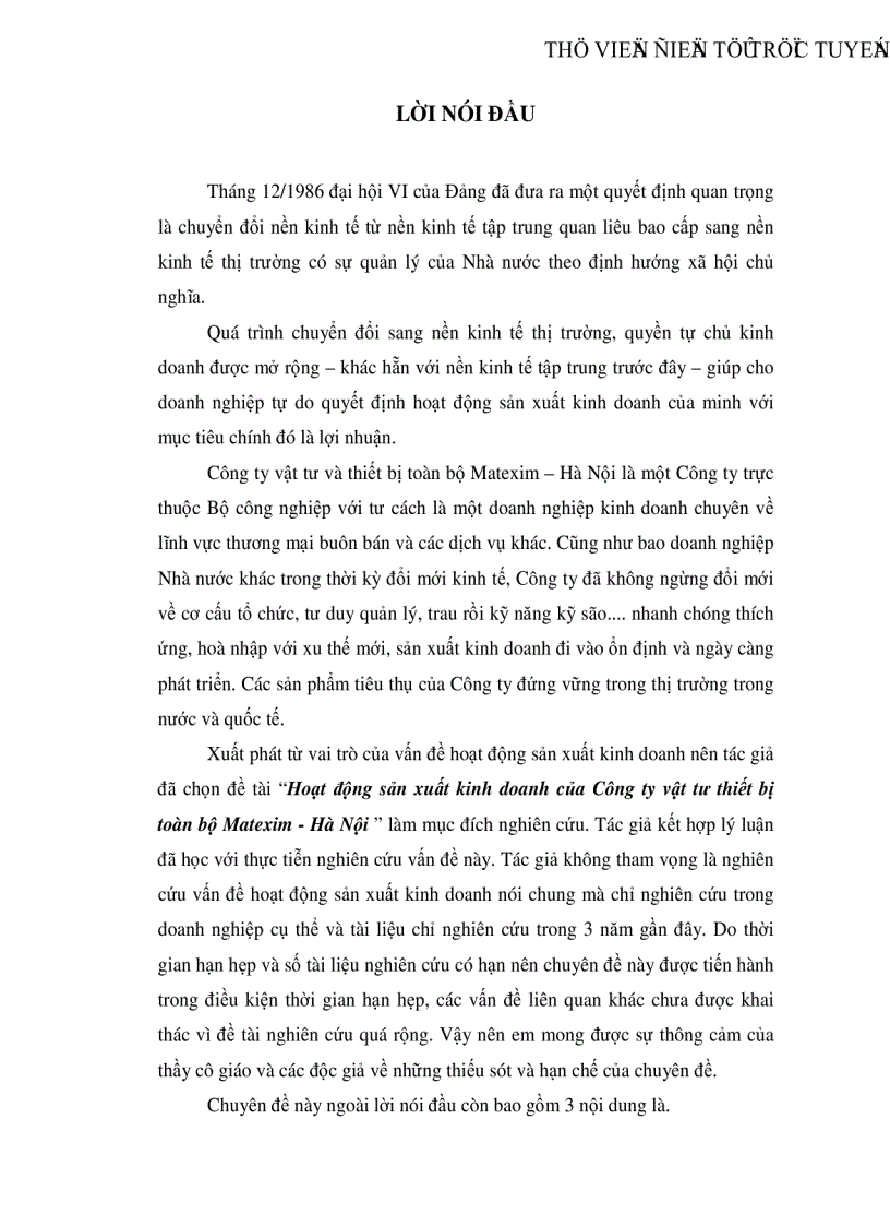 Hoạt động sản xuất kinh doanh của Công ty vật tư thiết bị toàn bộ Matexim Hà Nội