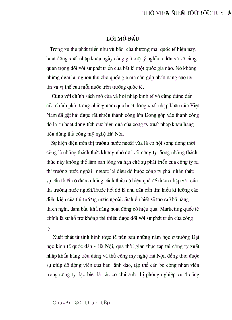 Thực trạng hoạt động mar ở cty XNK hàng tiêu dùng và thủ công mỹ nghệ Hà Nội và giải pháp nhằm nâng cao hiệu quả hoạt động của công tác mar