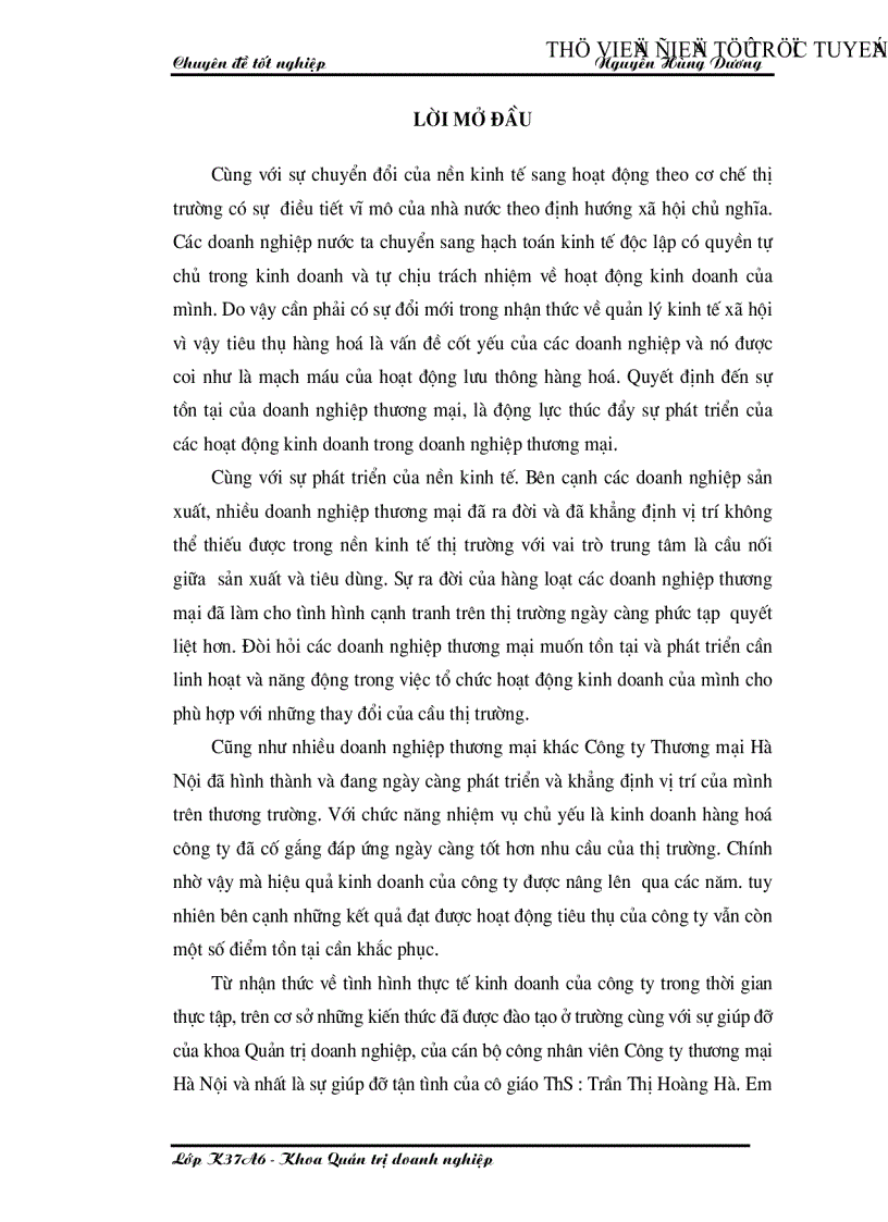 Đẩy mạnh tiêu thụ hàng hoá tại Công ty Thương mại Hà Nội