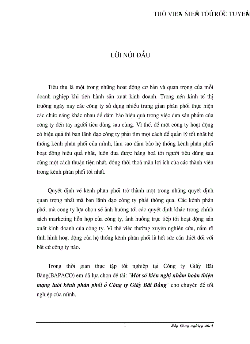 Một số kiến nghị nhằm hoàn thiện mạng lưới kênh phân phối ở Công ty Giấy Bãi Bằng