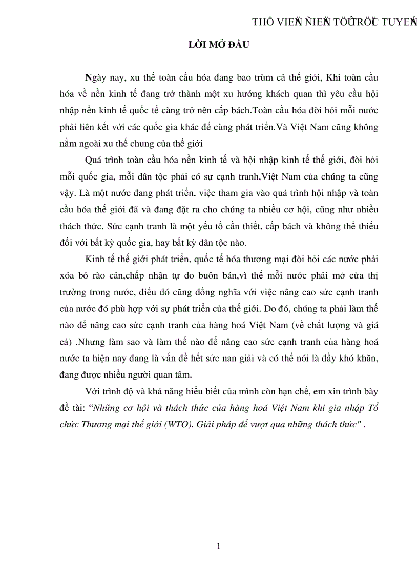 Những cơ hội và thách thức của hàng hoá Việt Nam khi gia nhập Tổ chức Thương mại thế giới WTO Giải pháp để vượt qua những thách thức
