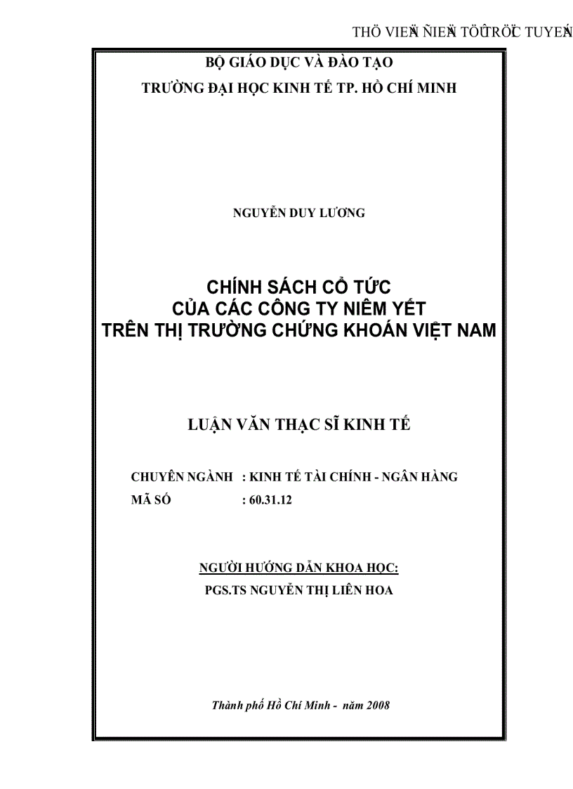 Chính sách cổ tức của các công ty niêm yết trên thị trường chứng khoán Việt Nam