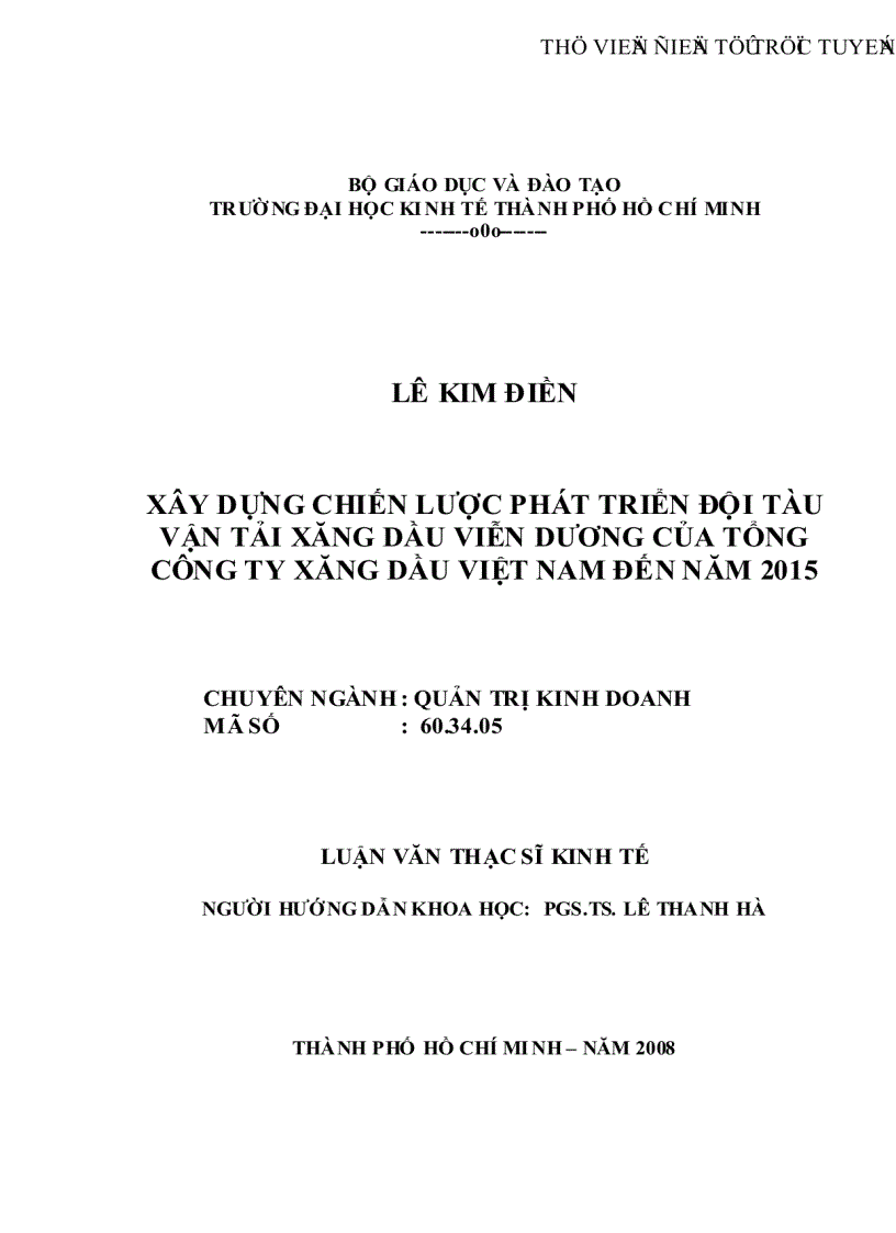 Xây dựng chiến lược phát triển đội tàu vận tải xăng dầu Viễn Dương của tổng công ty xăng dầu Việt Nam đến năm 2015