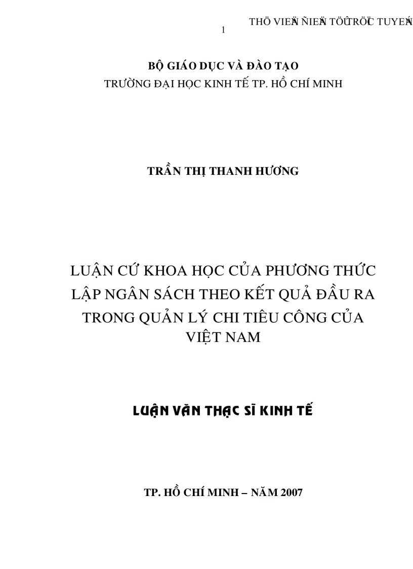 Luận cứ khoa học của phương thức lập ngân sách theo kết quả đầu ra trong quản lý chi tiêu công của Việt Nam