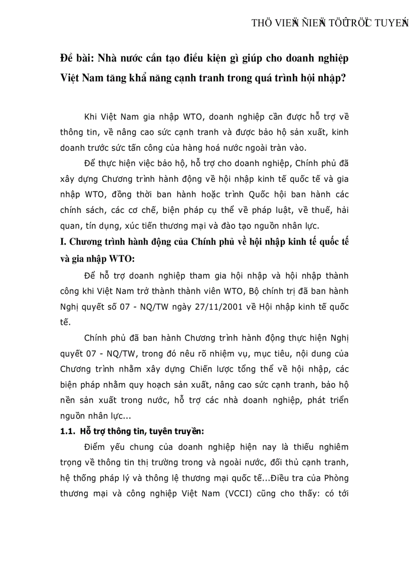 Nhà nước cần tạo điều kiện gì giúp cho doanh nghiệp Việt Nam tăng khẩ năng cạnh tranh trong quá trình hội nhập