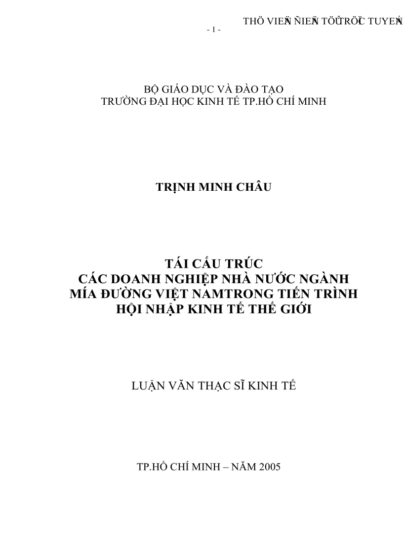 Tái cấu trúc các doanh nghiệp nhà nước nghành mía đường Việt Nam trong tiến trình hội nhập kinh tế thế giới