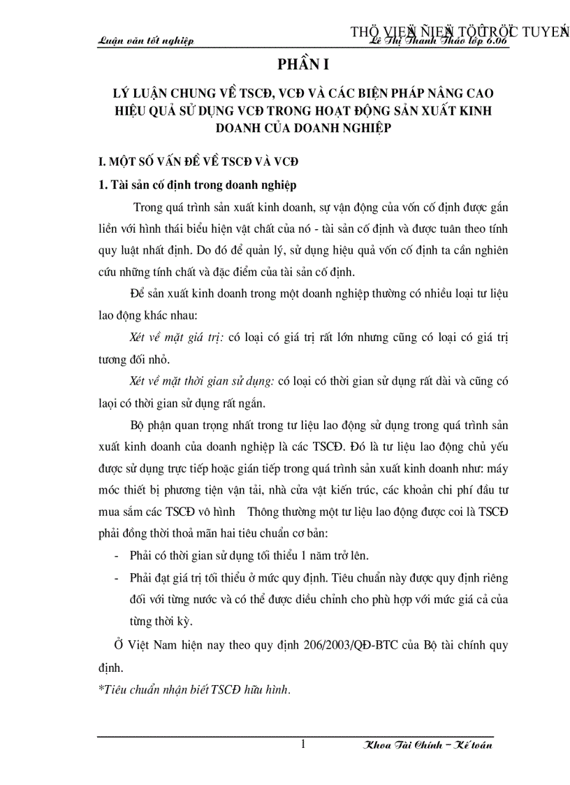Vốn cố định và một số biện pbáp nhằm nâng cao hiệu quả sử dụng vốn cố định tại công ty Cổ phần may Thăng Long