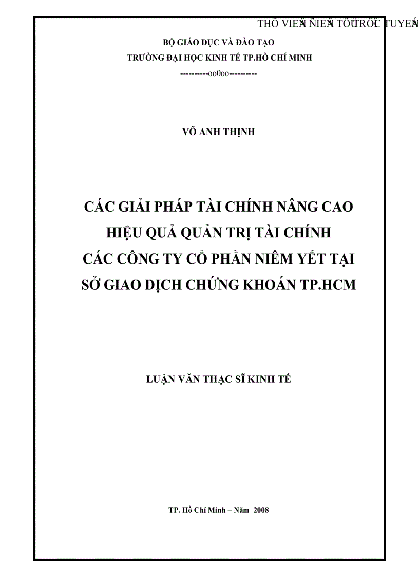 Các giải pháp tài chính nâng cao hiệu quả quản trị tài chính các công ty cổ phần niêm yết tại sở giao dịch chứng khoán Tp HCM