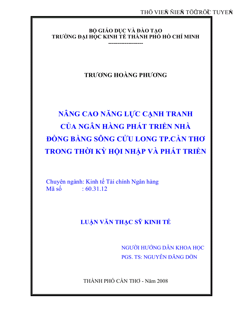 Nâng cao năng lực cạnh tranh trong hoạt động của MHB Cần Thơ trong thời kỳ hội nhập và phát triền