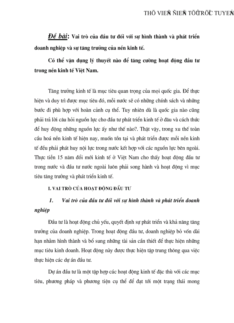 Vai trò của đầu tư đối với sự hình thành và phát triển doanh nghiệp và sự tăng trưởng của nền kinh tế