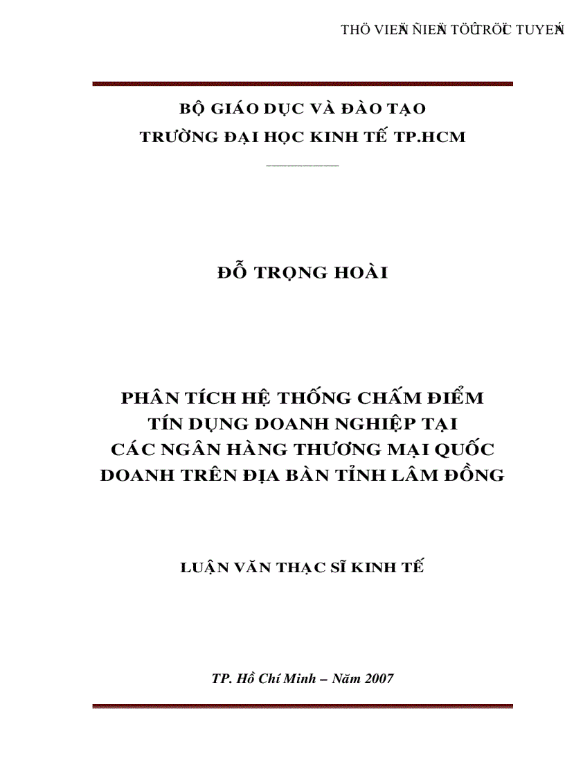 Phân tích hệ thống chấm điểm tín dụng doanh nghiệp tại các ngân hàng thương mại quốc doanh trên địa bàn tỉnh Lâm Đồng