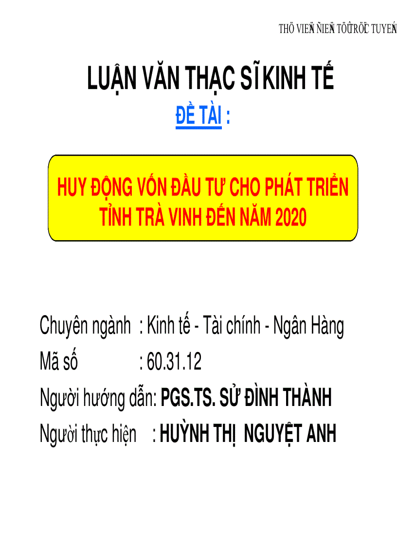 Huy động vốn đầu tư cho phát triển Trà Vinh đến năm 2020