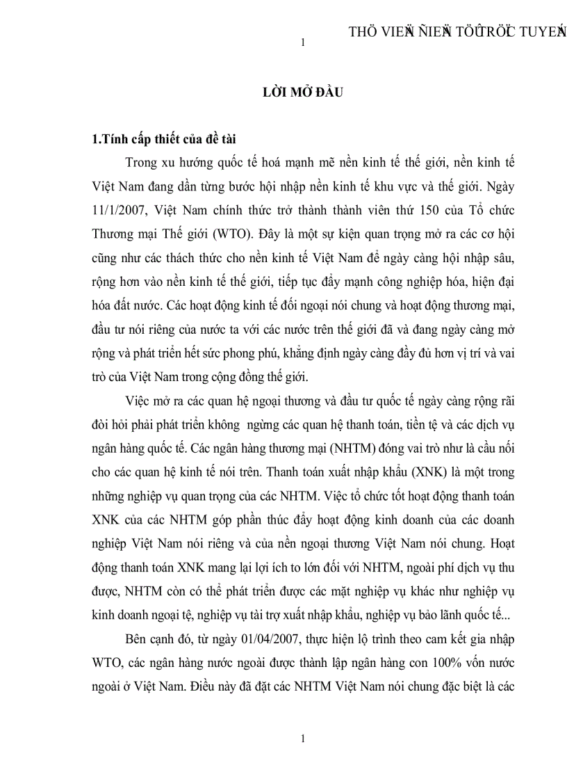Giải pháp mở rộng thị phần thanh toán hàng xuất khẩu của Ngân hàng công thương Việt Nam trong bối cảnh gia nhập WTO